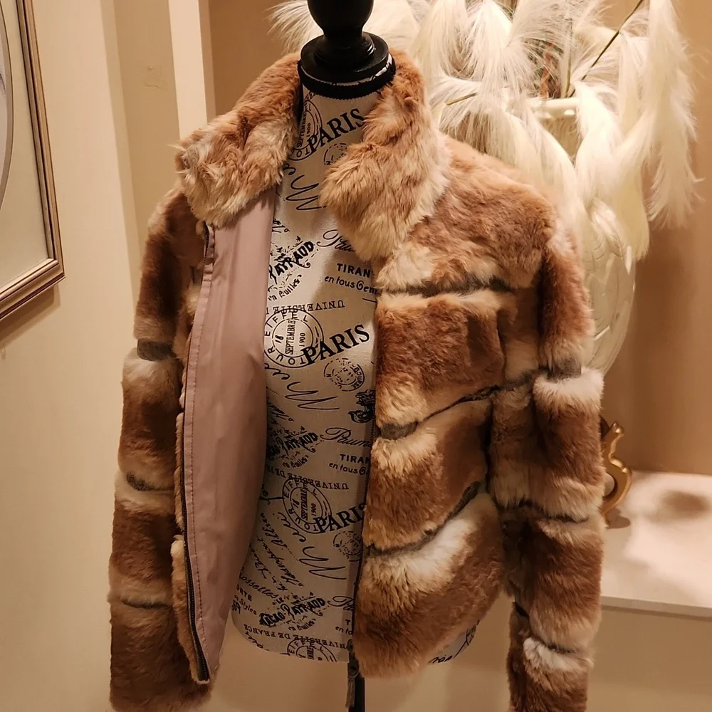 Vintage June  genuine natural rabbit fur and leather details  jacket  size M - Picture 12 of 17